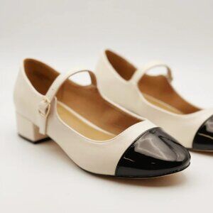 Cream & Black Mary Jane Heels | Two-Tone Block Strap Pumps